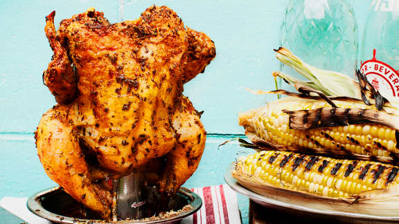 Poulet sur canette de bière