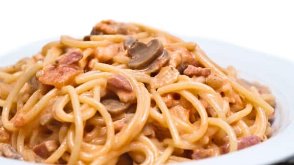 spaghettini au bacon et aux champignons