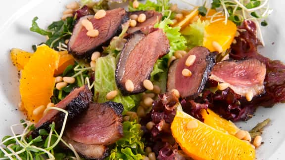 salade de gésiers de canard confit et canard effiloché