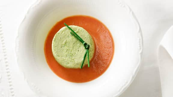 flan de courgettes au coulis de tomates rosé