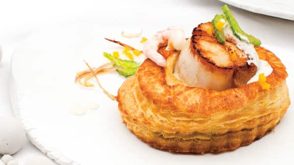 vol-au-vent aux fruits de mer et aux racines de céleri sauvage