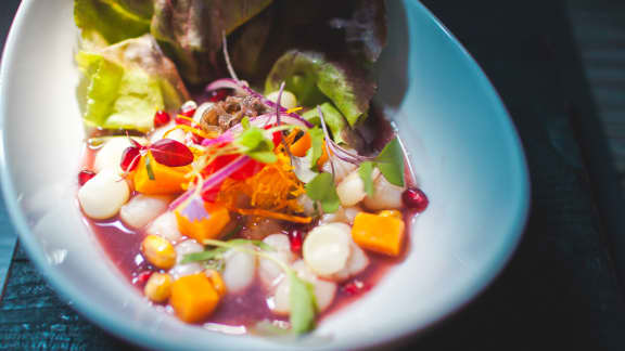 Ceviche de pétoncles et sauce de lèche de tigre