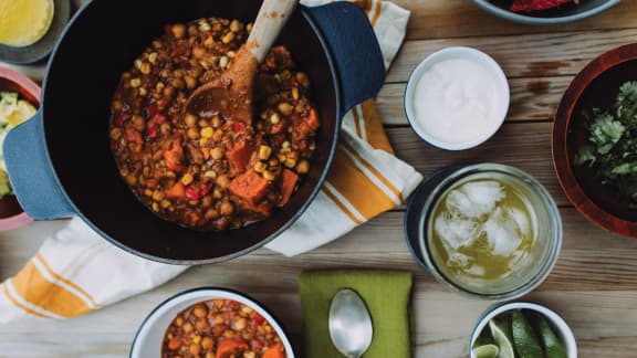 Chili de patates douces et lentilles