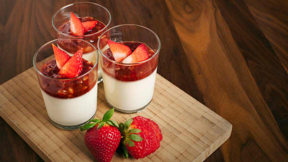 Pannacotta vanille, gingembre et fraises