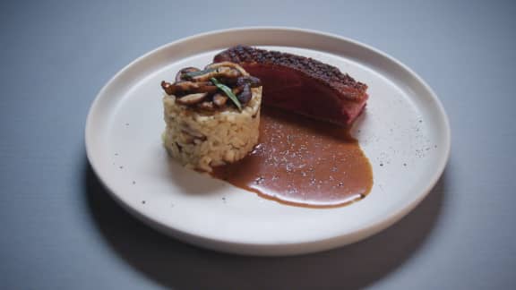 Magret de ​​canard et risotto aux champignons