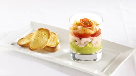 Verrine de crevettes et saumon fumé