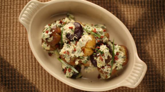 Salade de grelots et croustillant de jambon