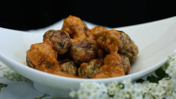 Boulettes de dinde et coulis de poivron rouge