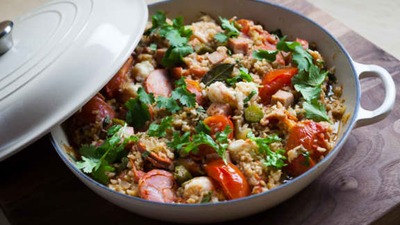 Jambalaya au jambon et saucisse chorizo