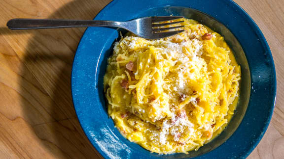 Spaghetti carbonara « al legumi »