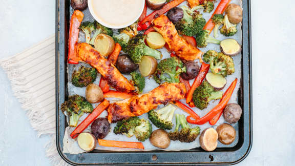 Lunci : Saumon harissa-gingembre sur la plaque