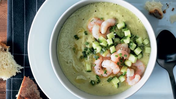 Mercredi : Potage froid aux avocats et aux crevettes nordiques