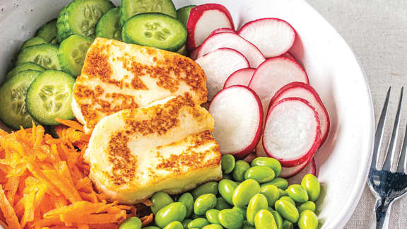 Lundi : Bol aux edamames et au fromage grillé