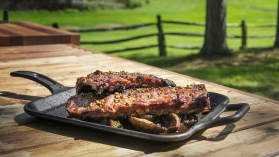 Travers de porc fumés et aubergines asiatiques à la coréenne