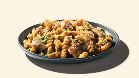 Pâtes crémeuses au poulet et aux pois