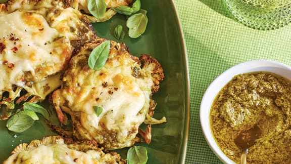 Dimanche soir : Poulet au pesto sur chou-fleur