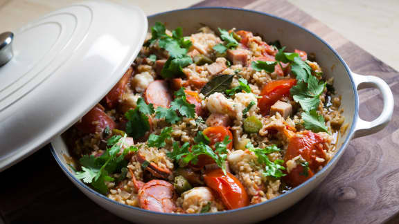Jambalaya au jambon et saucisse chorizo