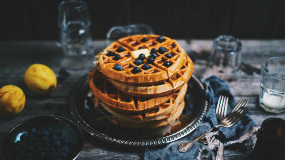 Gaufres aux bleuets, zeste de citron et ricotta