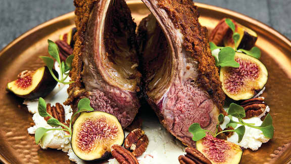 Carré d'agneau, Biscoff, figues et chèvre