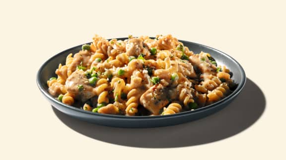 Pâtes crémeuses au poulet et aux pois