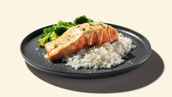 Saumon crémeux, légumes et riz