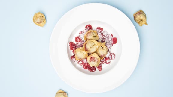 Dumplings à la tarte au sucre et aux framboises