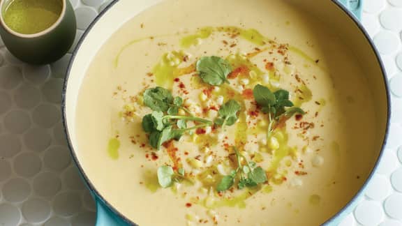 Lundi : Potage de pommes de terre et de poireaux au maïs