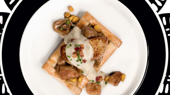 Vol-au-vent, ris et rognons de veau, foie gras, topinambours