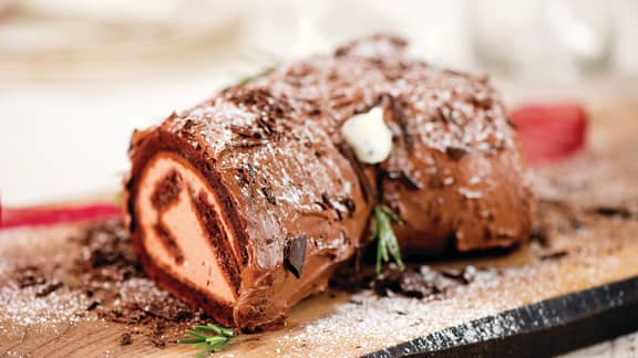 Bûche choco-fromage, ganache au chocolat noir