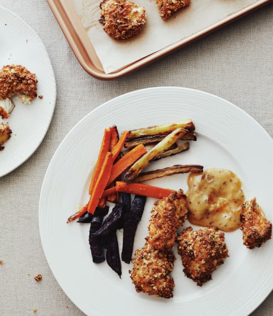 Croquettes de poulet & frites arc-en-ciel