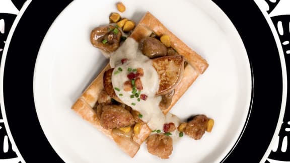 Vol-au-vent, ris et rognons de veau, foie gras, topinambours