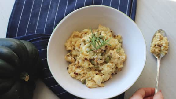 Risotto végétalien à la courge et chou-fleur