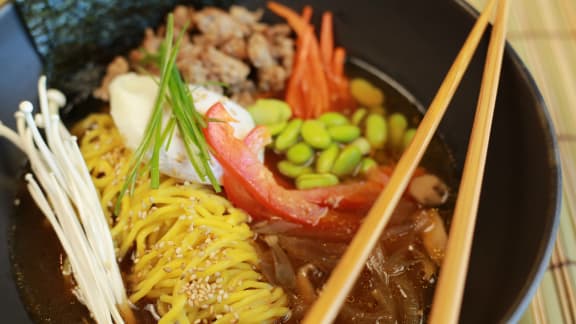 Mercredi : Soupe ramen au porc haché et oeuf poché