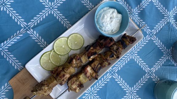 Brochettes de poulet et d’aubergines