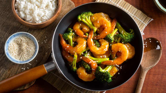 sauté de crevettes au brocoli