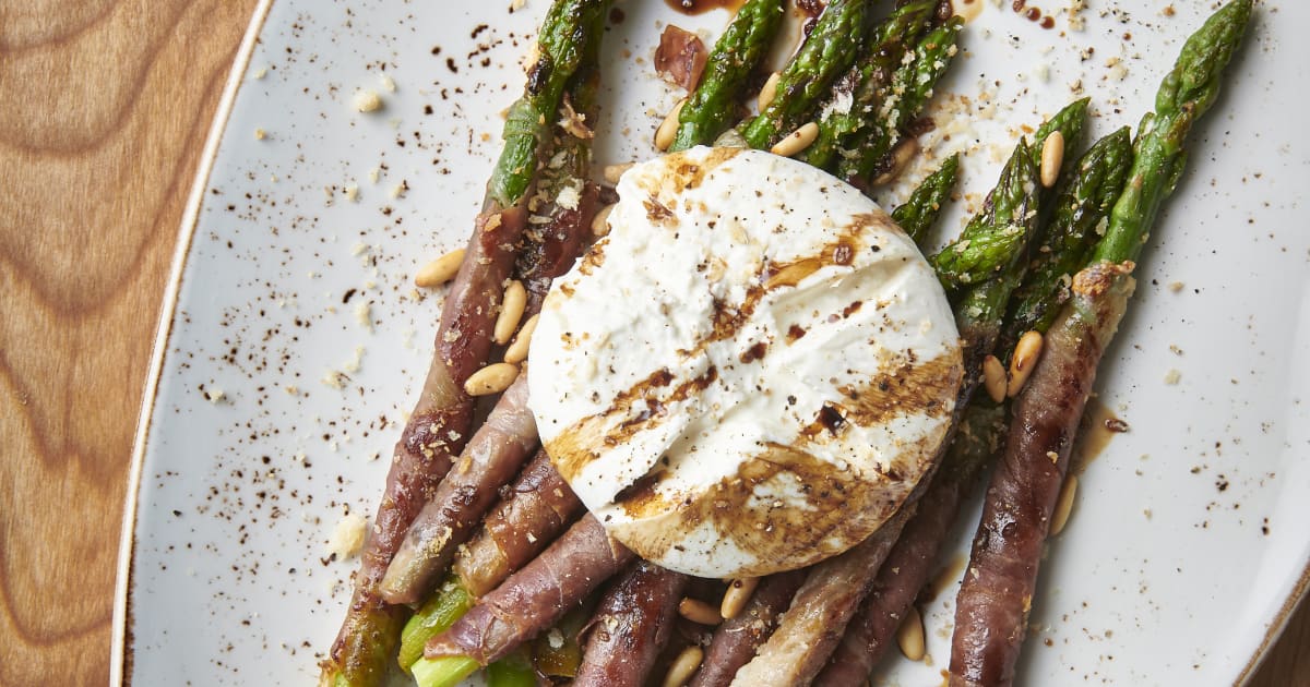 Asperges, prosciutto et burrata Zeste