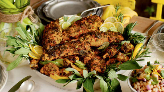 poulet chermoula avec potiron et salade de haricots blancs