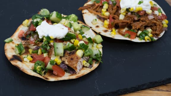 Tacos de mahi-mahi et tacos de porc effiloché