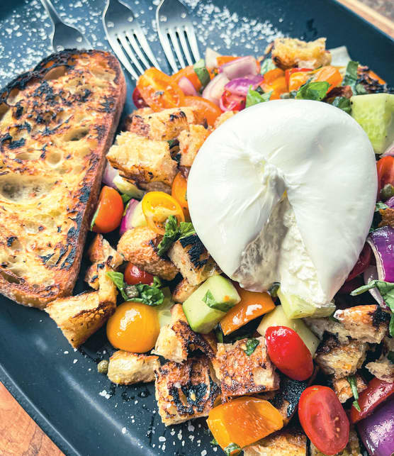 Salade panzanella grillée et burrata