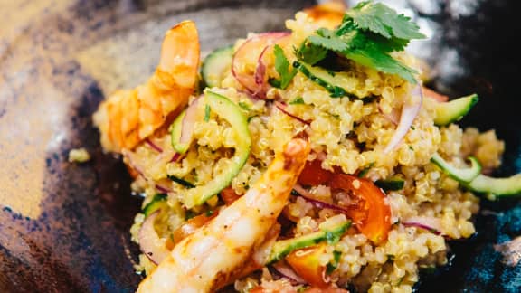 Quinoa à la mangue et aux crevettes