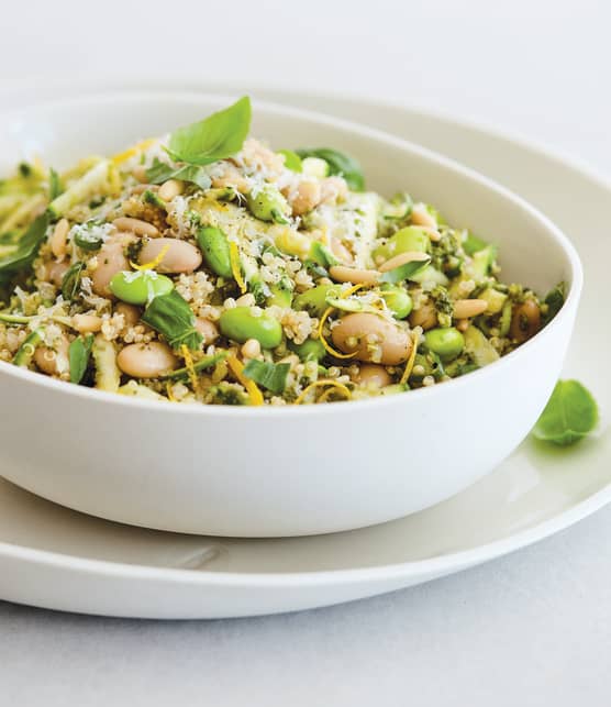 Quinoa aux haricots blancs, aux edamames et au pesto