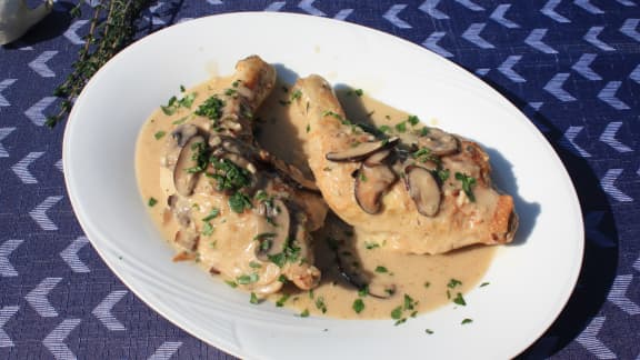 Mercredi : One pot de cuisses de poulet à la crème, champignons et vin blanc