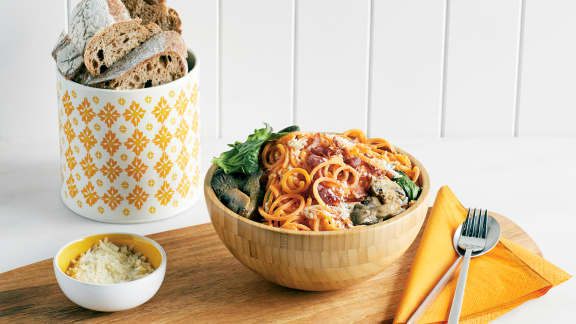 Carbonara de patates douces aux champignons et épinards