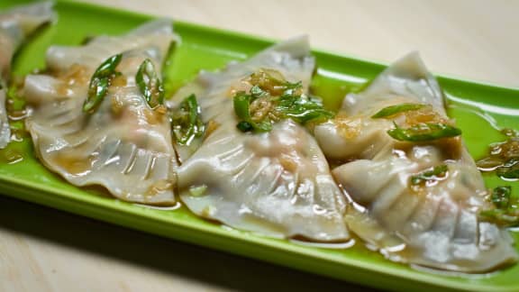 Dumplings aux pinces de homard, au gingembre et au sirop d’érable