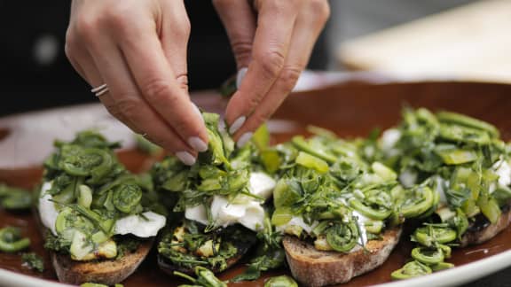 Toast de burrata avec têtes de violon