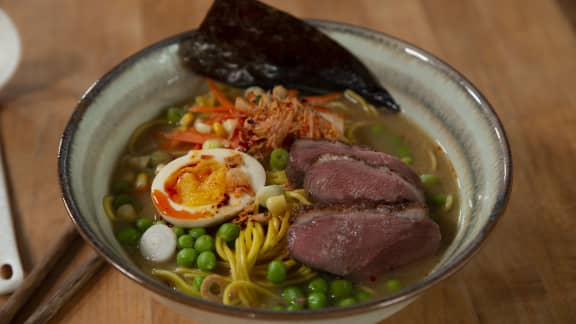 Soupe ramen au canard laqué