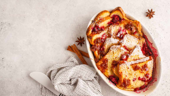 Pain perdu à l'érable et framboises