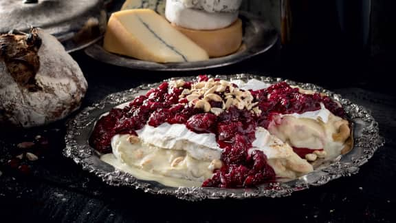 Fromage fondant au coulis de canneberges au cognac et gingembre