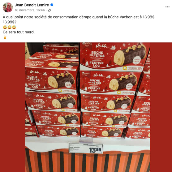 Bûche de Noël Vachon : Une augmentation de prix qui ne passe pas inaperçue