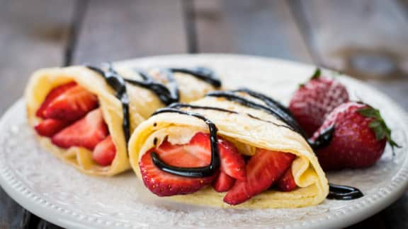 Crêpes aux fraises, sauce noisette de Janella